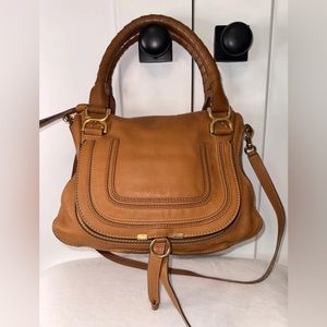 AUTHENTIC CHLOE MARCIE MEDIUM LEATHER DOUBLE CARRY BAG IN BROWN